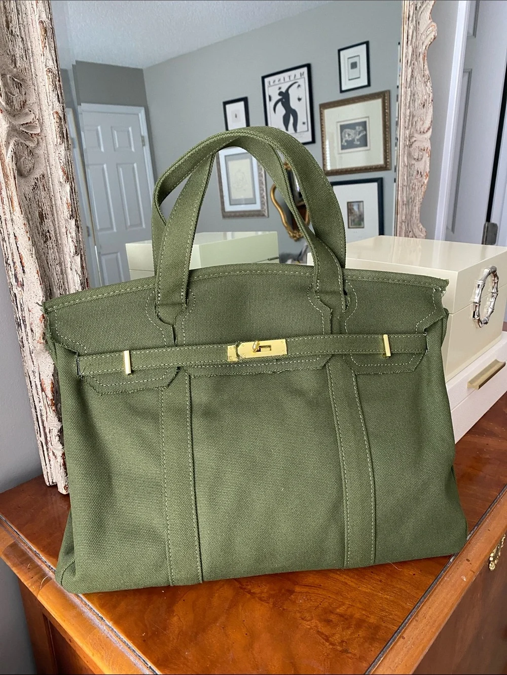 NWOT Olive Army Green Boatkin Canvas Tote Bag Large Size with Extras!